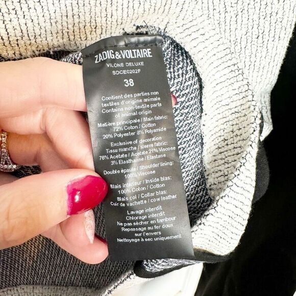 Zadig & Voltaire Mixed Media Textured Gray Jacket Black Sleeves Women’s Size 38 - Picture 7 of 11